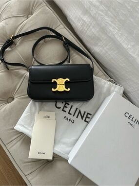 Celine Black Leather Triomphe Shoulder Bag